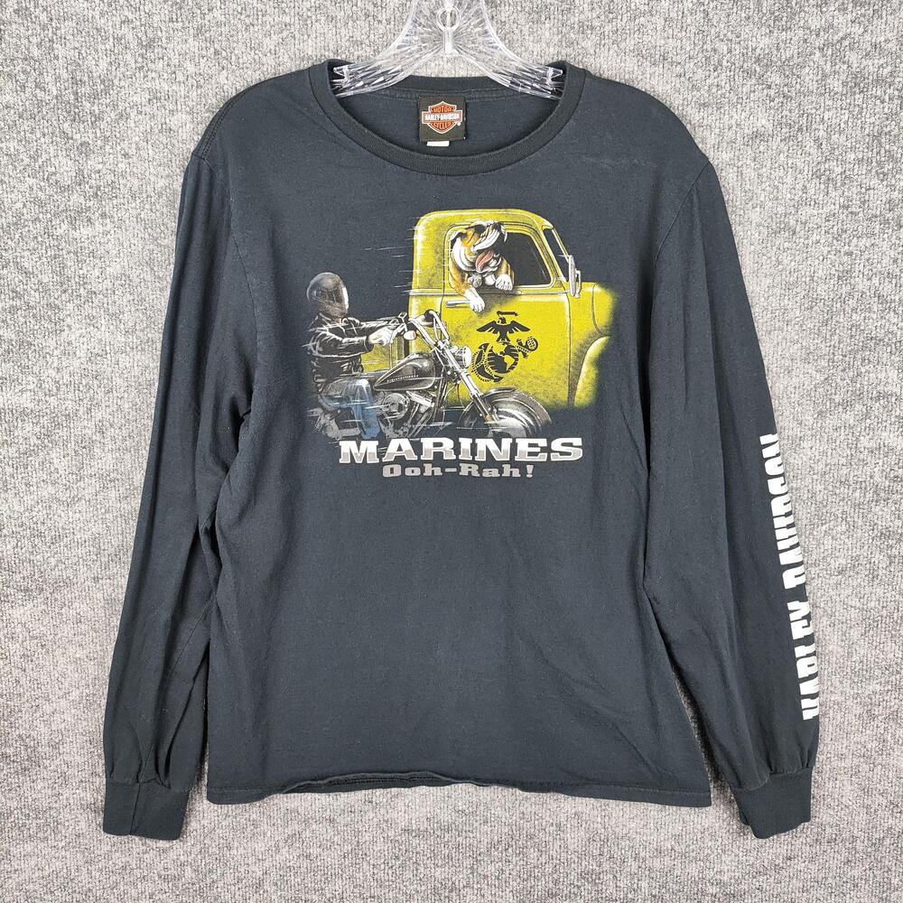 Harley-Davidson Shirt Mens Medium Black Marines Ooh-Rah Long Sleeve Fort Worth